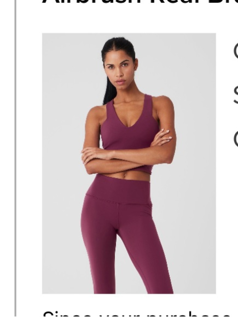 ALO Airbrush Real Bra Tank XS & high-waist airbrush leggings XXS - Wild Berry